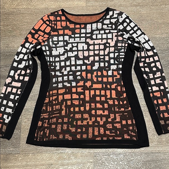 Chic Mosaic Abstract Patterned Multi Colored Cotton Blend Long Sleeve Knit Top M - Picture 7 of 8